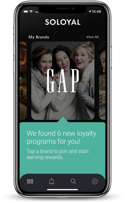 A mobile phone showing Gap Rewards on SoLoyal.