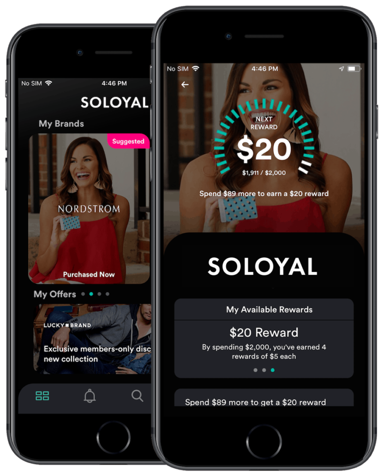 SoLoyal's loyalty program page showing a brand linked to the SoLoyal app, counting the number of rewards points the user has earned.